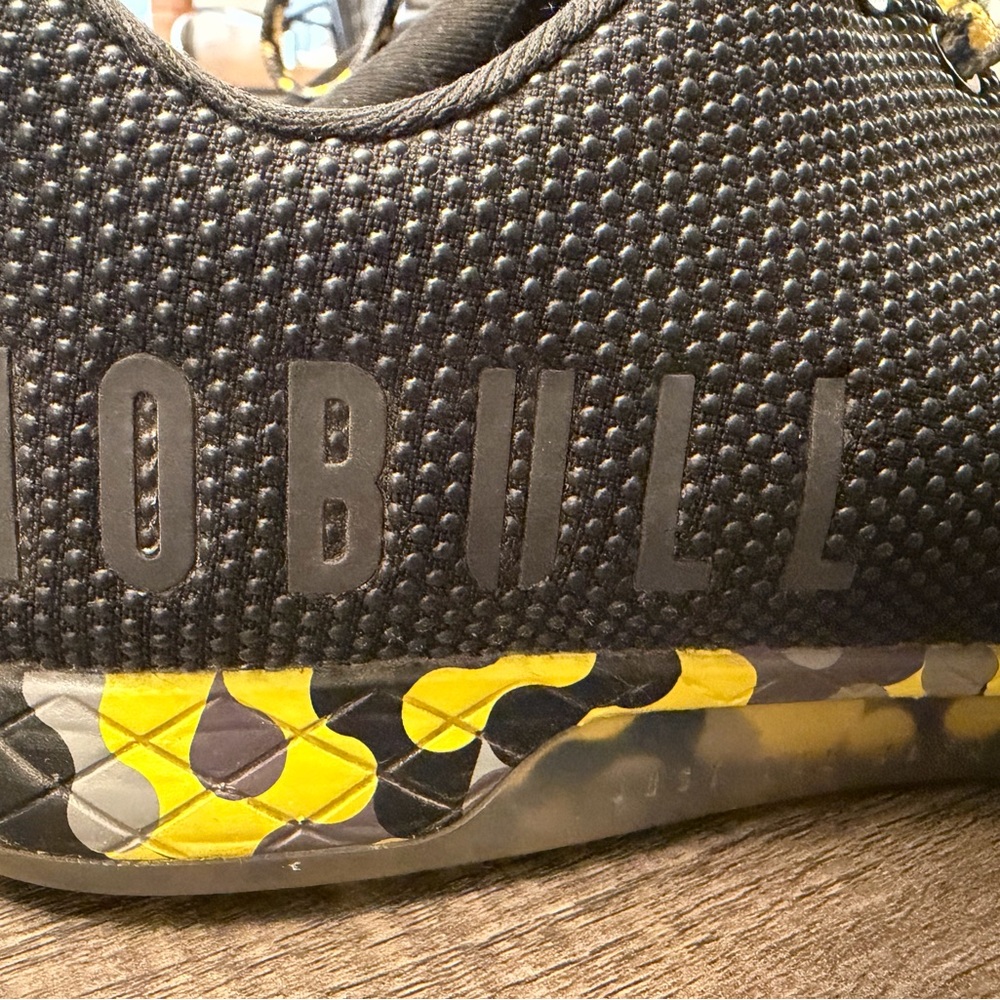 NO BULL Black Athletic Shoe with Yellow Camo Accent